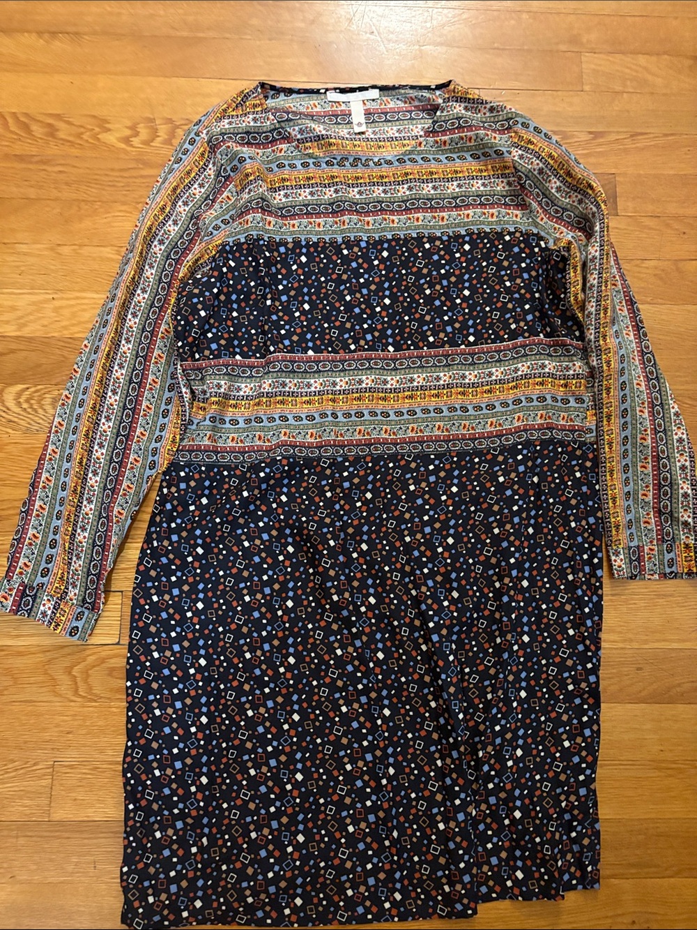 Burning Torch Navy Multi-Print Long Sleeve Dress